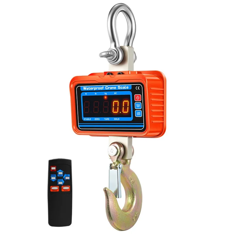 2000kg Waterproof Crane Scale LCD Display Electronic Hanging Scales Remote Control Heavy Duty Alloy Steel Hook Weight Balance