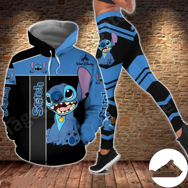 Sudadera con capucha personalizada de Disney Stitch 3D para mujer, traje de Leggings, pantalones de Yoga de puntada, pantalones de chándal, traje deportivo de moda, traje de Yoga de Disney