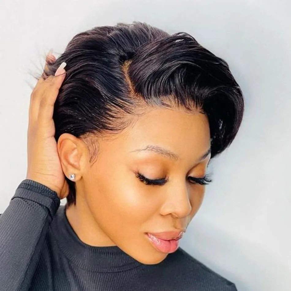 

Straight Pixie Cut Wig Human Hair Ombre Blonde Cheap Short Bob Straight Wigs For Black Women Transparent Lace Frontal Wig