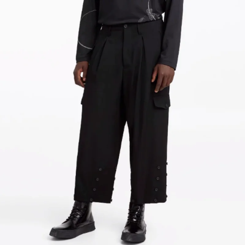 【Customized】Original design ankle-length multi-button pants. Multi-functional straight-leg pants with adjustable cuffs.
