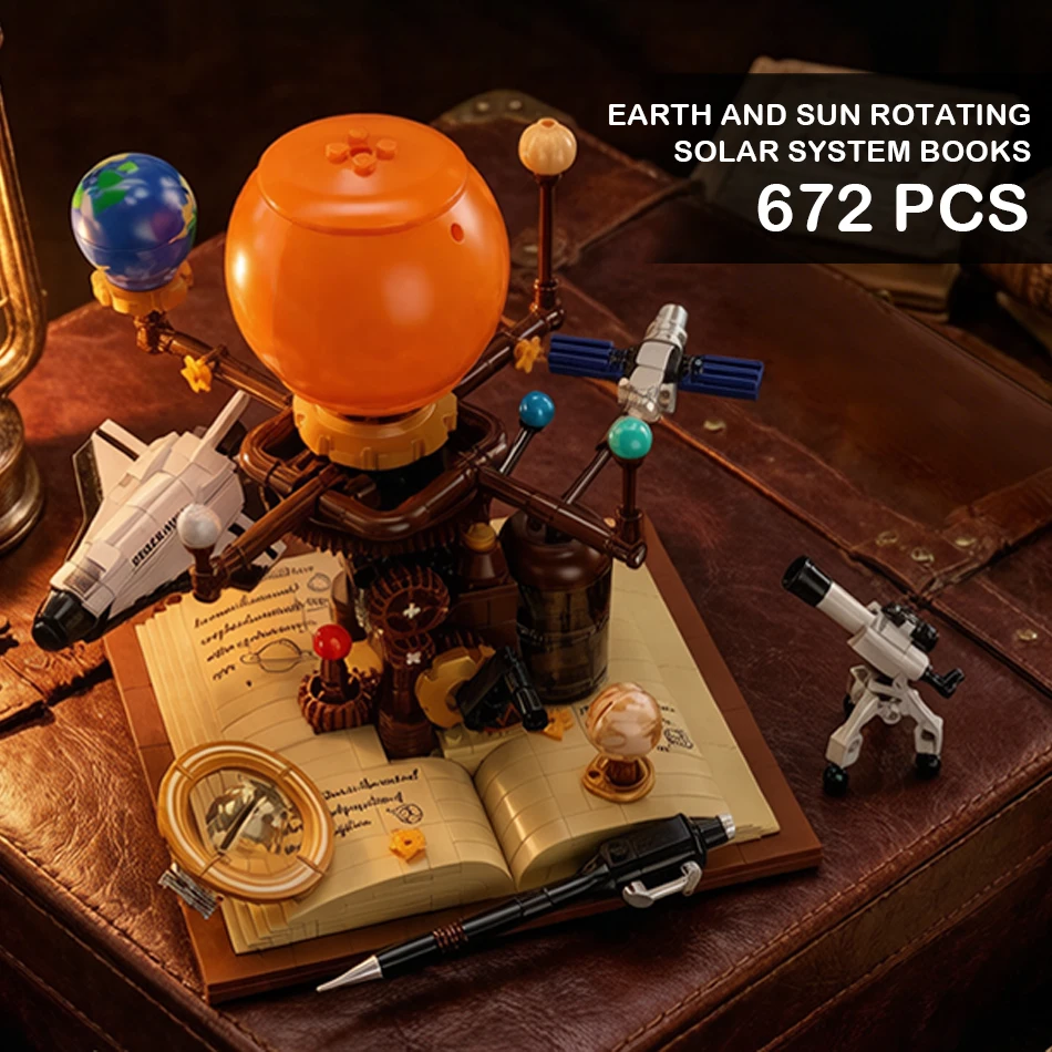 

STEAM Earth and Sun Rotating Solar System Books Building Blocks Spaceship Satellite Telescope Educational Bricks Toys Kids Gifts