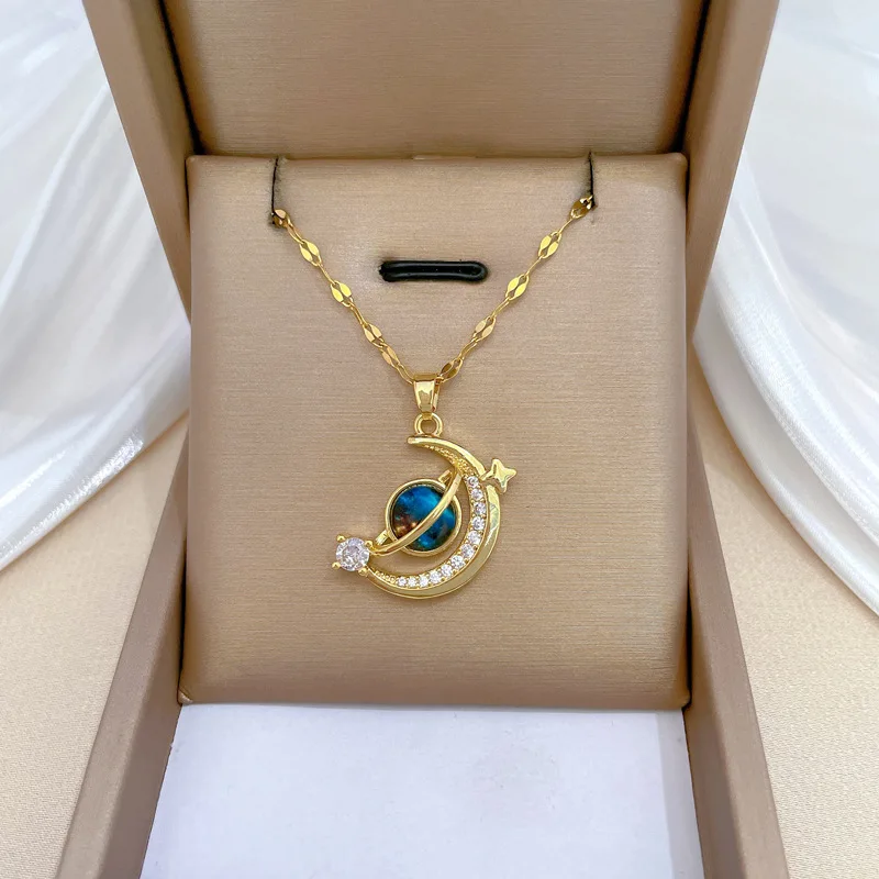 OIMG 316L Stainless Steel Gold Plated Multiple styles Romantic Arctic Blue Starry Sky Pendant Necklace For Women Aesthetics