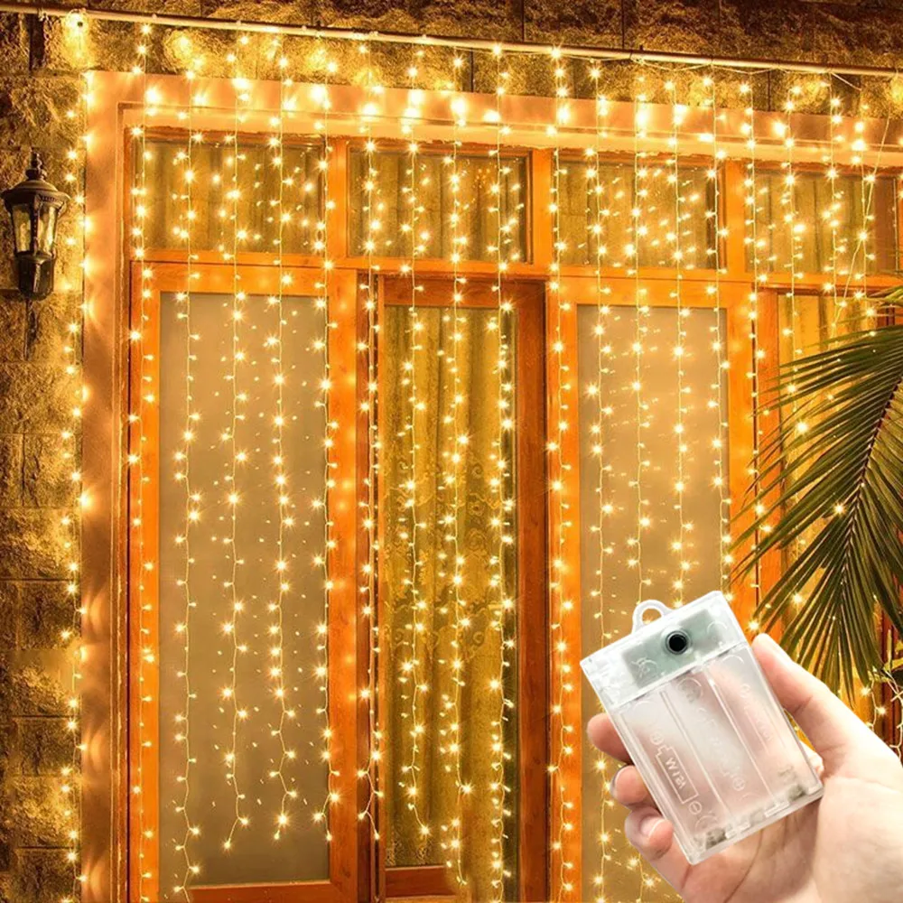 100-600LED 8 Mode Battery Power LED Curtain String Lights Outdoor Bedroom wedding Christmas Halloween Autumn Home Decor Indoor