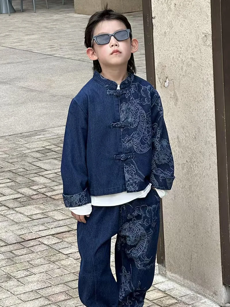 

Children's Hanfu, Chinese Tang style jacket+pants set, traditional new style Chinese jacket, top pants, children's Kung Fu suit