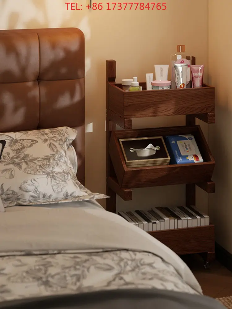 Small Removle Solid Wood Floor Standing Bookshelf Next To Desk Simple Side Storage Shelf for Sofa Living Room