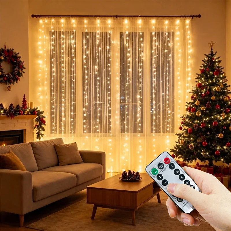 6M/3M Curtain LED Lights String USB Plug Valentine's Day 8 Modes Christmas Lights Halloween Party Room Garden Wedding Decoration
