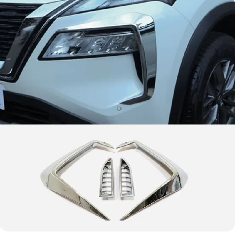 

For Nissan X Trail T33 Rogue 2022 2023 ABS Chrome Car Front bumper headlamp headlamp eyebrow trim frame exterior accessories