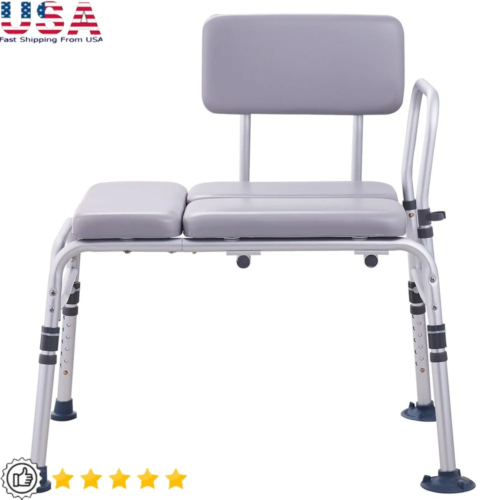 

Transfer Bench Shower Chair Elderly Disabled Support Padded Seat Adjustable Height Secure Bath with Armrest Non-Slip Design Easy