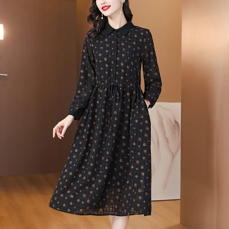 

Women Boho Black Floral Silk Midi Dress Spring Summer Long Sleeve Bodycon New in Dress 2024 Korean Fashion Elegant Party Dress