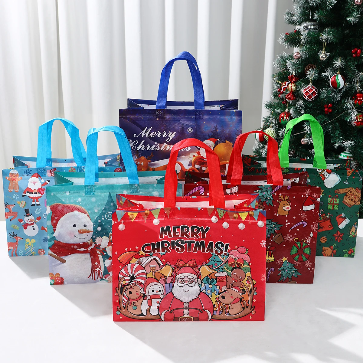 4/6pcs Christmas Gift Bags Tote Bag Xmas Non-Woven Gifts Bags Santa Snowman Treat Bags Navidad Party Decoration 2024 Natal Noel