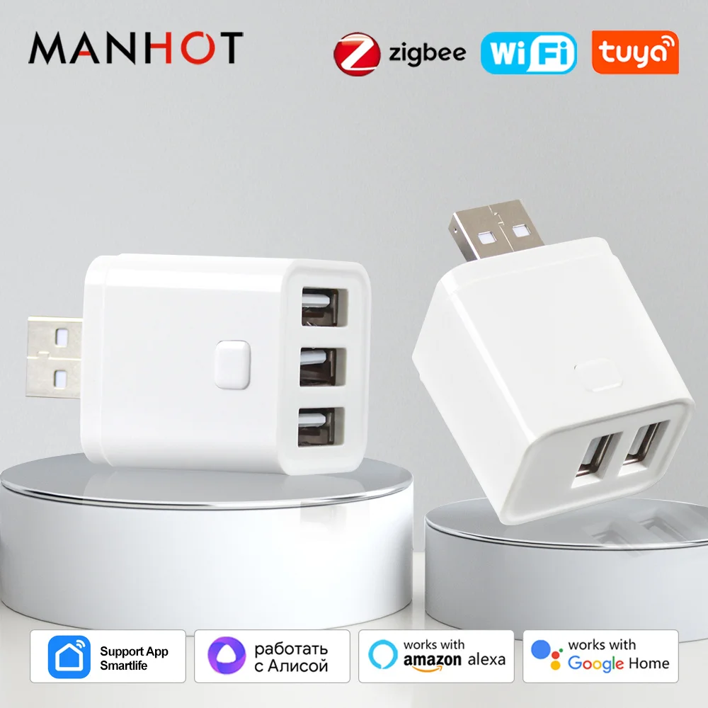 Tuya Smart USB Micro Adapter WiFi/Zigbee 5V WiFi Mini USB 1/2/3 Power Adapter APP Timing Control Works with Alexa Google Home