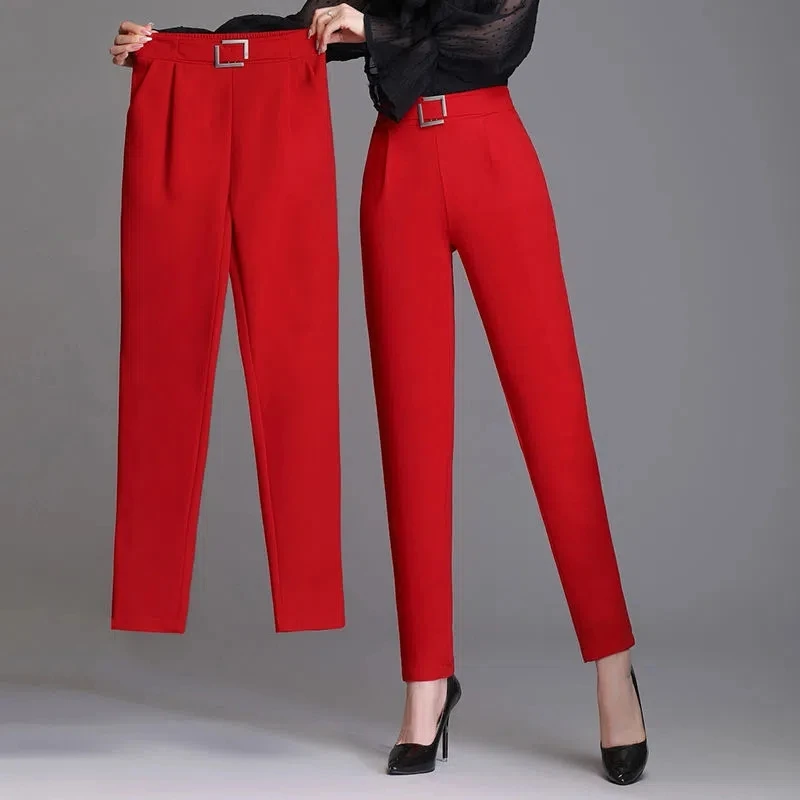 New Spring Summer Women High Waist Solid Elegant Ankle-Length Pants Office Ladies Skinny Chic Trousers Female Casual Haren Pants