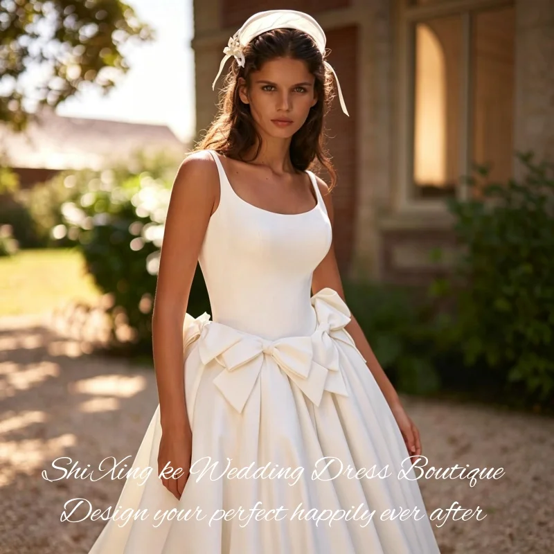 High‑End A‑Line Satin Wedding Gown 2026 Open Back Large Bow Chapel Train Vestidos De Novia Customized