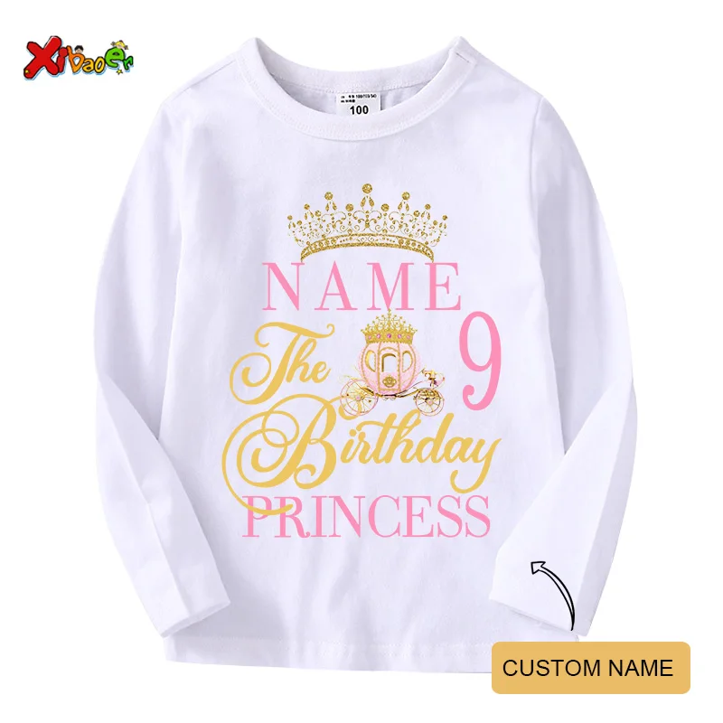 

Girl Birthday T Shirt Princess Long Sleeve Shirts Kids T Shirt Clothes Custom Name Personalized Toddler Baby Shirt Girl Clothing