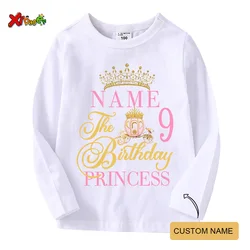 Girl Birthday T Shirt Princess Long Sleeve Shirts Kids T Shirt Clothes Custom Name Personalized Toddler Baby Shirt Girl Clothing