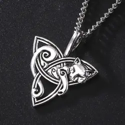 Dawapara Fox Triquetra Animal Pendant Necklace Celtics Knot Good Luck Irish Amulet Nordic Necklace Religious Jewelry