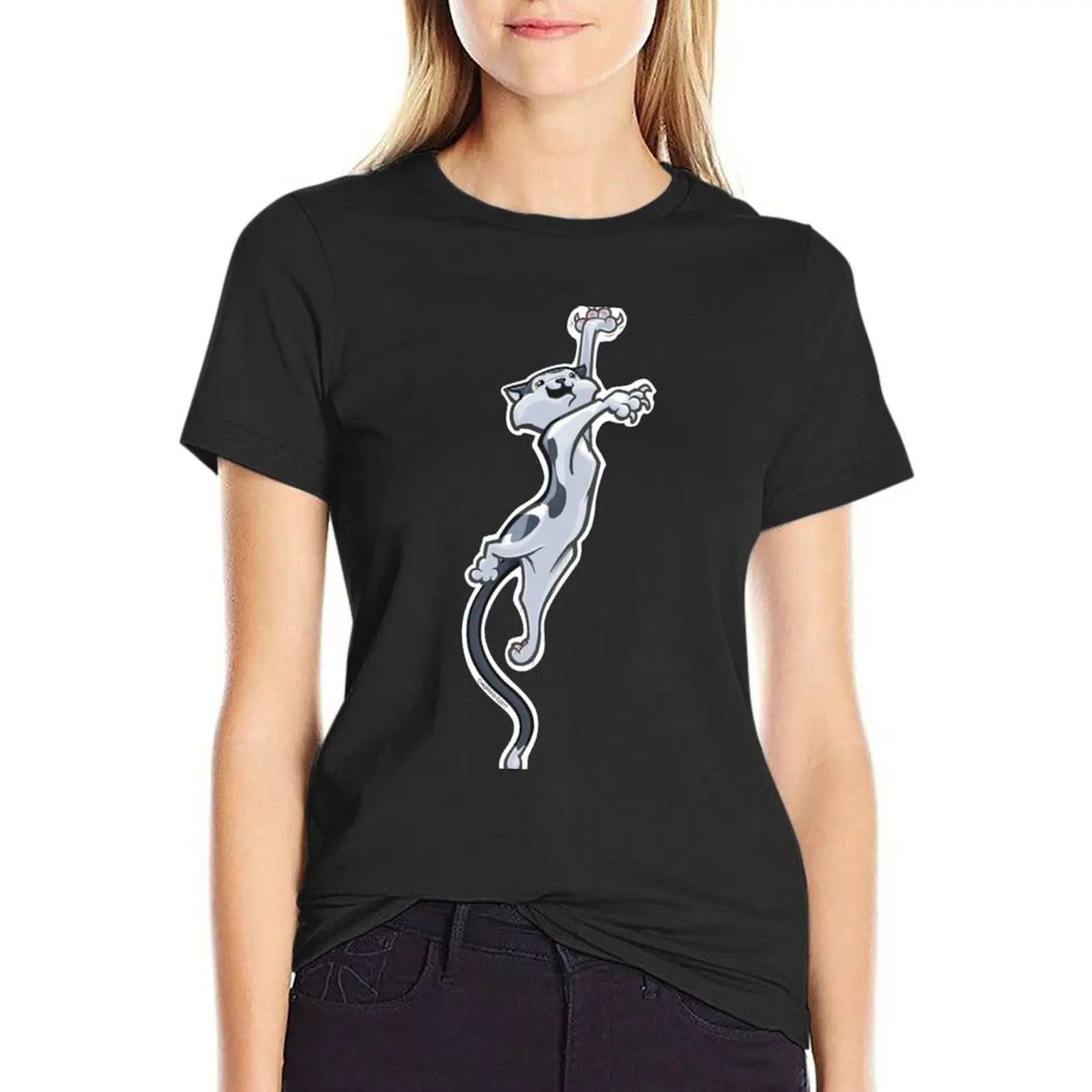 Cat Airborne, Black and White T-Shirt tops graphics womans clothing