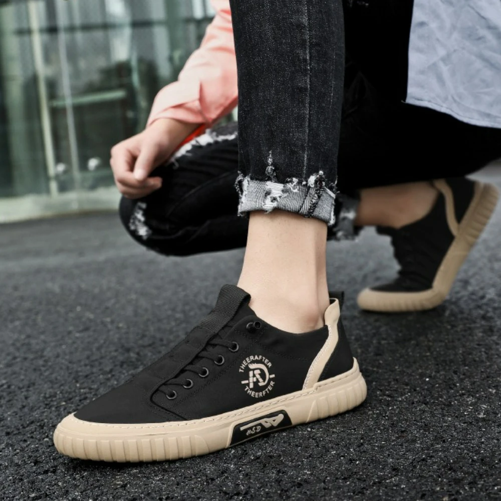 

Мужские повседневные кроссовки из дышащей парусины на плоской подошве, нескользящая легкая обувь на шнуровке с круглой головкой, Sapatos Masculinos