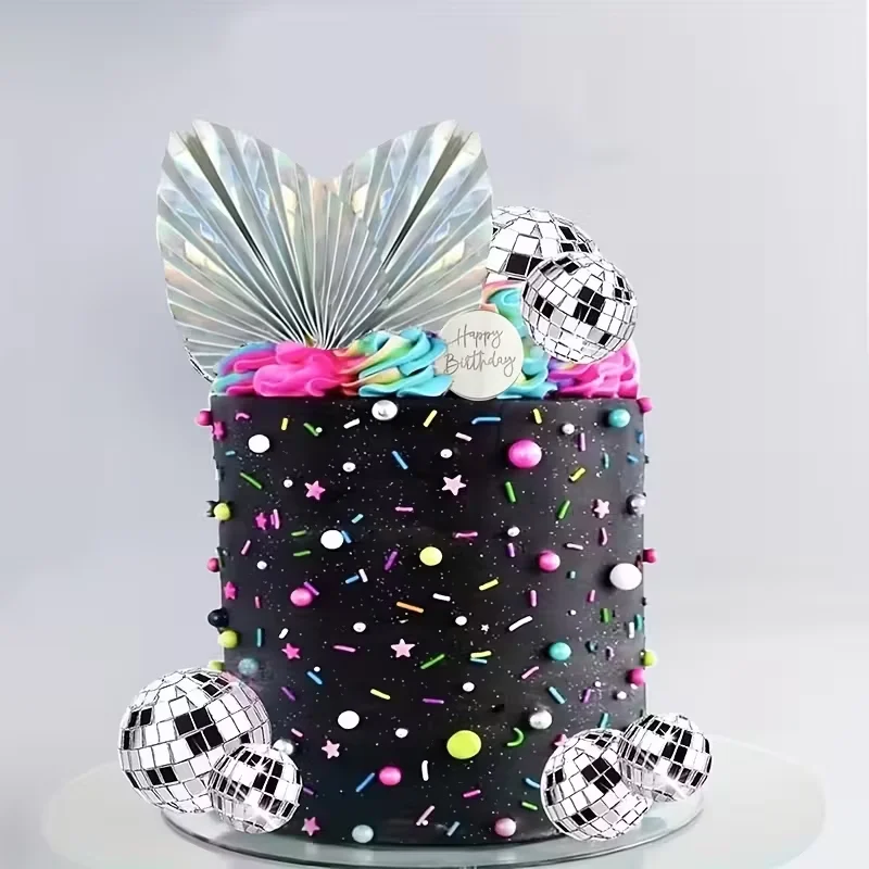 19-teiliges Set Spiegel-Silberkugel Tortendekoration, Glitzer-Silber Schaumstoffkugeln für Disco-Geburtstagsfeiern und Hochzeitstorten – Detail 6