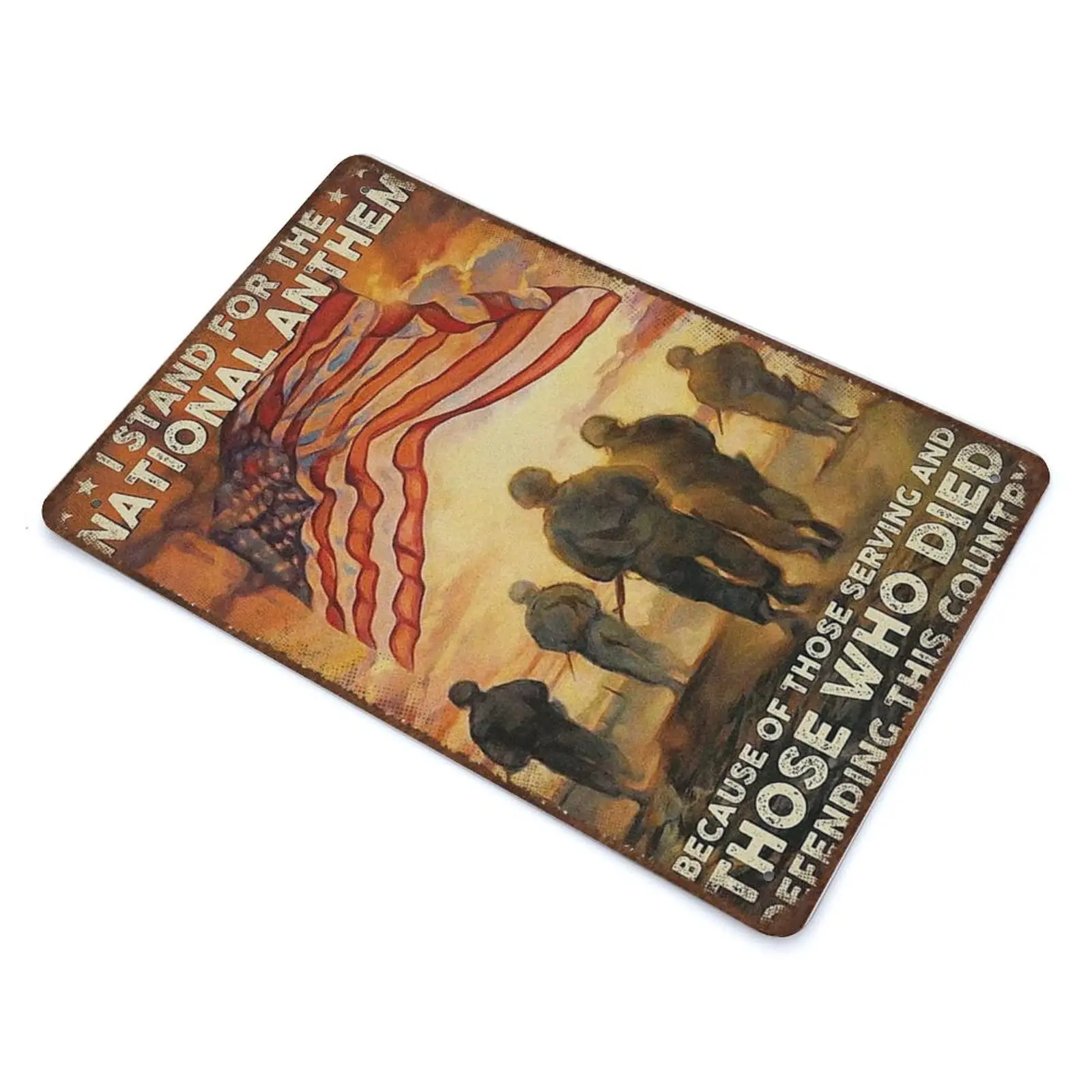 Vintage Thick Metal Tin Sign-I Stand for The National Anthem Sign， Memorial Day Decor -Novelty Posters，Home Decor Wall Art，Funny