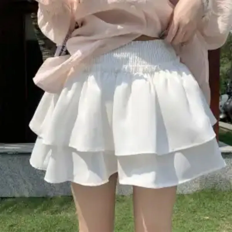 Women French Ruffle V Neck Tie Long Sleeve Blouse High Waist White Cake Skirt Two Piece Outfit