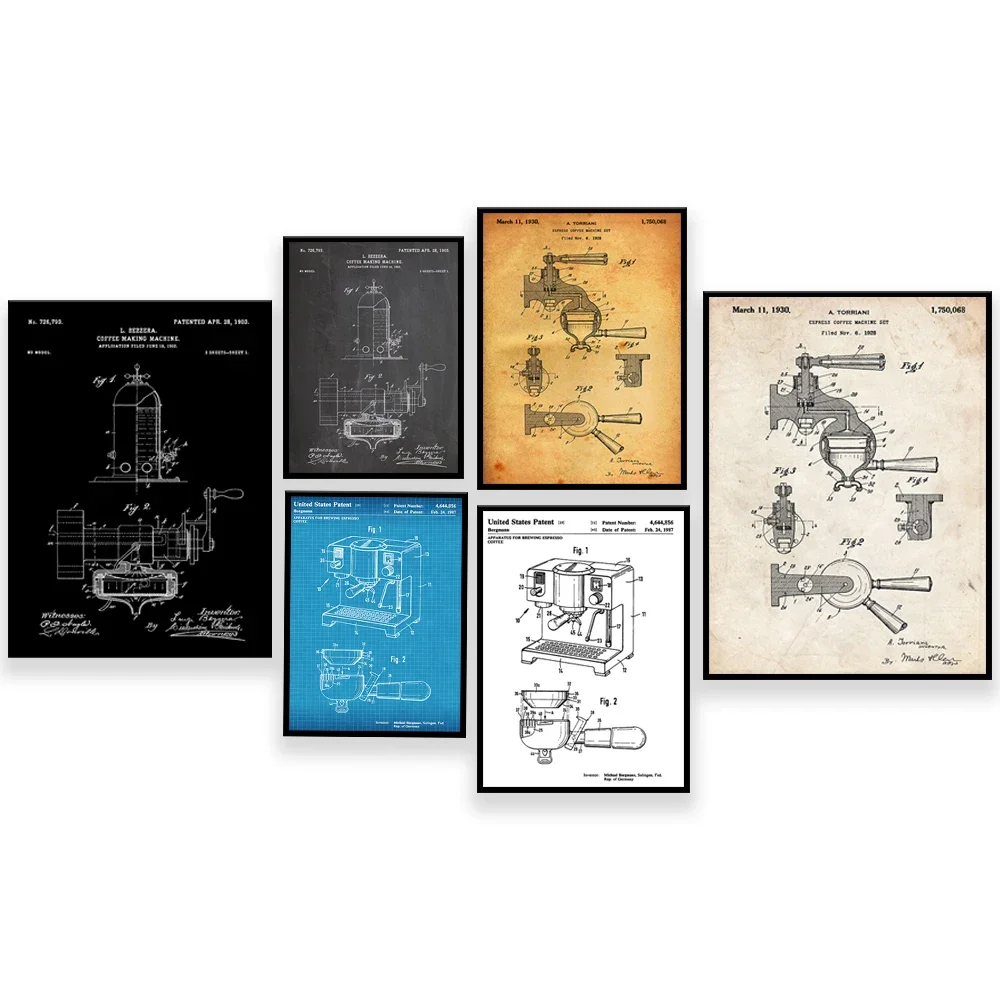 Espresso Machine 1987, Coffee Machine 1903 Patent Printing, Kitchen Wall Art Blueprint Poster Coffee Shop Decor Gift