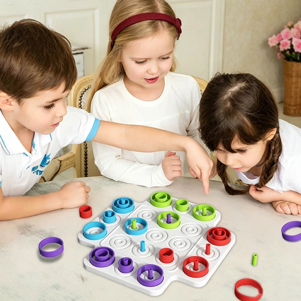 Interactive Ring Toss Strategy Board Game, Interactive Family Stacking Game, Educational Logic & Spatial Thinking Toy for Kids