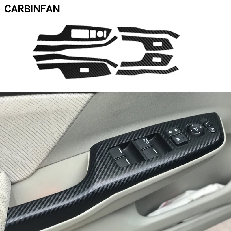 Car Styling Black Carbon Decal Car Window Lift Button Switch Panel Cover Trim Sticker For 2012 2013 2014 2015 Honda Civic 9th