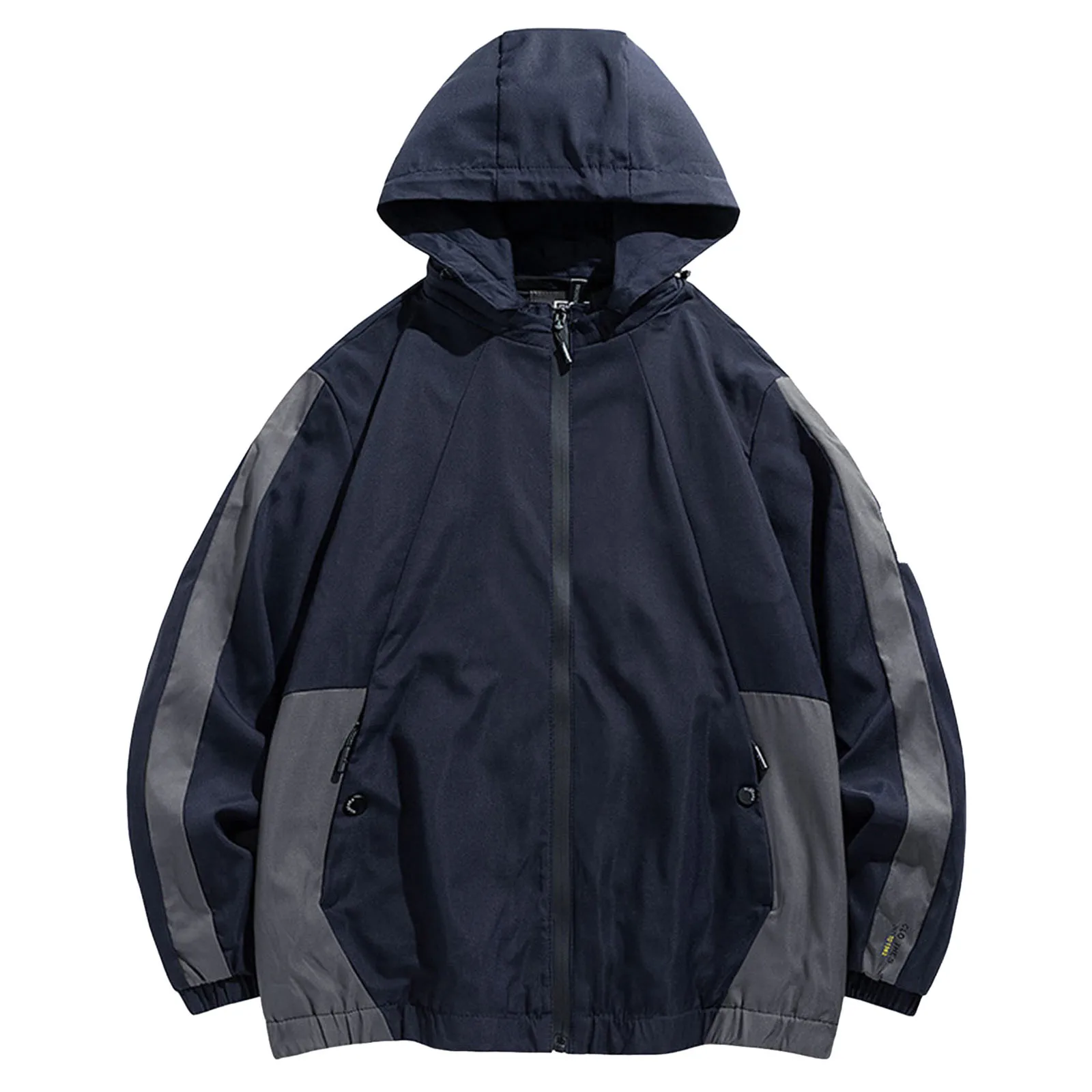 

Mens Spring and Wind Proof Water Proof and Breathable Hooded Color Matching Pocket Zipper Windbreaker Men's Outerwear Coat