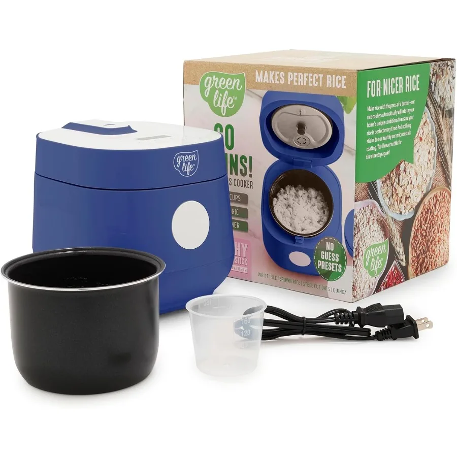 2カップの生米容量で4カップの炊飯容量を実現するデジタル炊飯器、取り外し可能なノンスティックセラミックPFASフリー内釜、ワンタッチプリセット機能付き