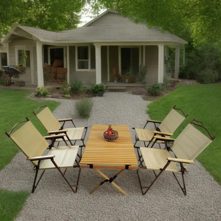

Multi-Function Foldable and Portable Dining Set 1 Dining Table and 4 Folding Chairs Indoor and outdoor universal Natural For