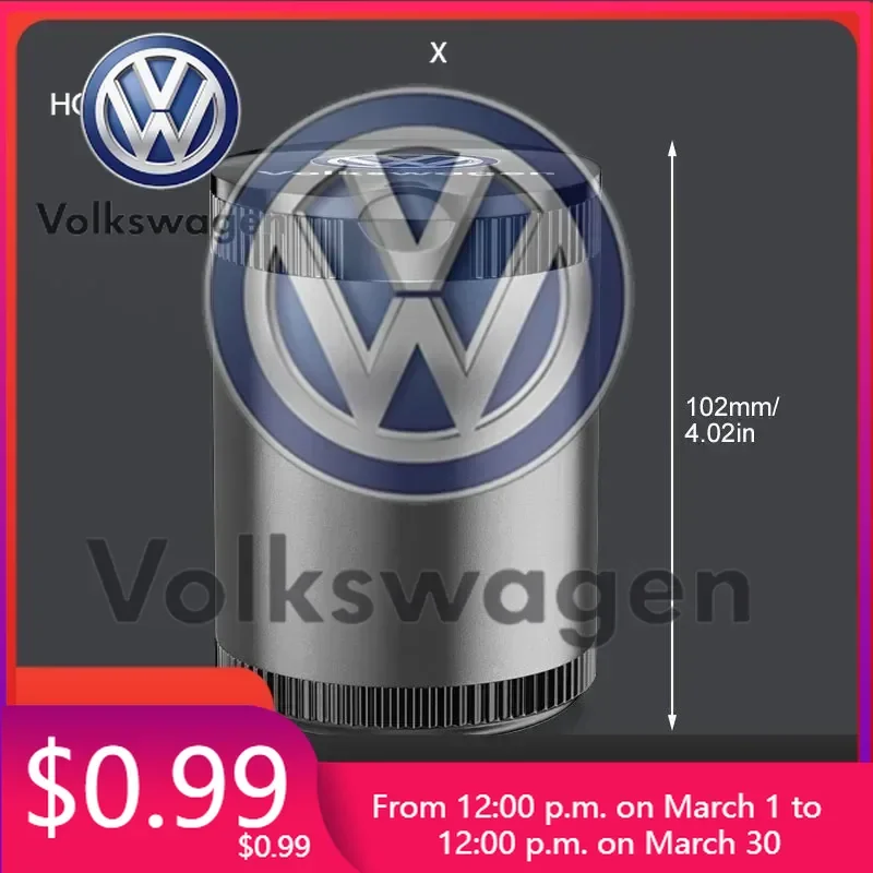 Emblemas para Volkswagen VW Polo B5 2025: Nuevo cenicero portátil para coche con tapa y luz LED para Volkswagen