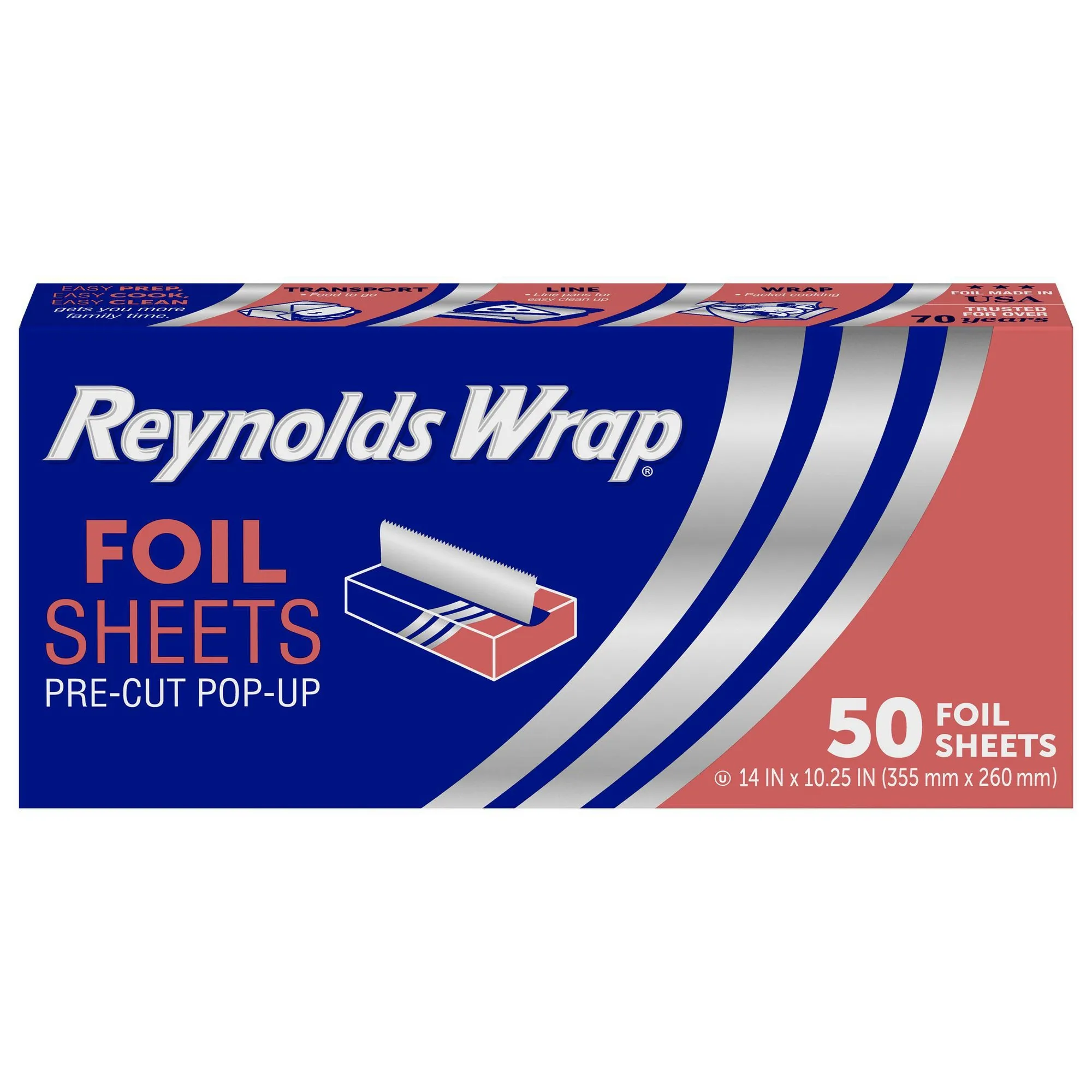 50ct Pre-Cut Pop-Up Aluminum Foil Sheets, Easy Dispense Kitchen Wrap For Baking, Grilling, Food Storage