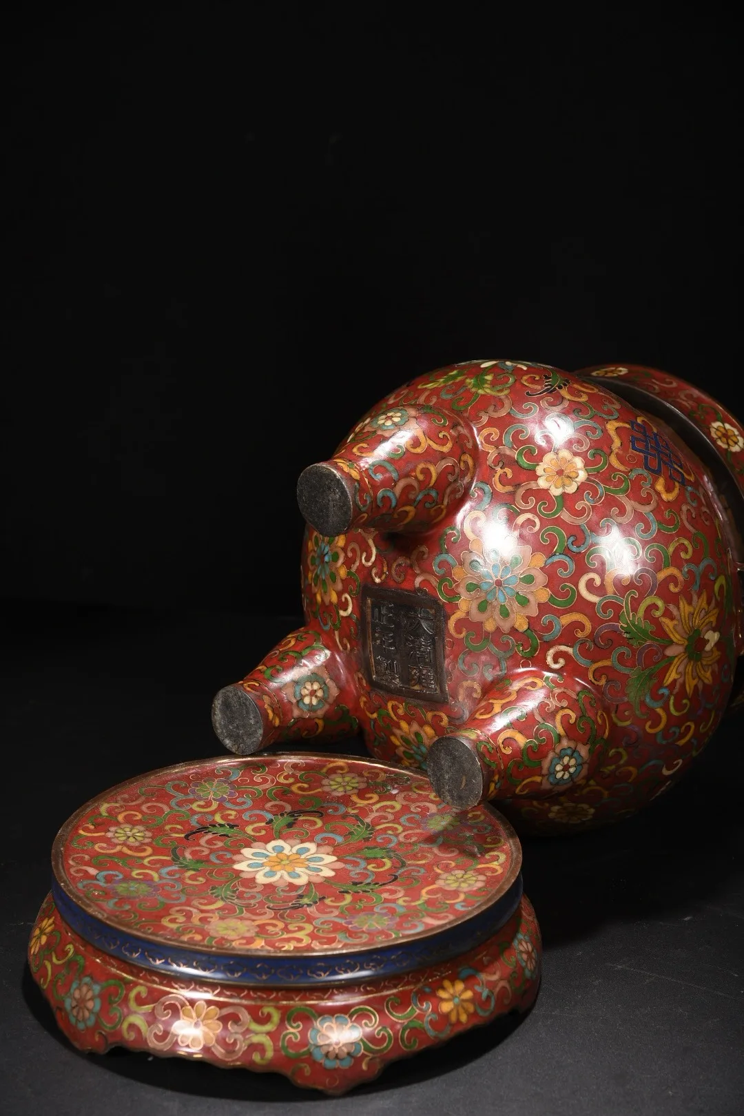 Collections Bronze Cloisonne Enamel Floral Pattern Five Precepts of Buddha Vase incense burner Candlestick