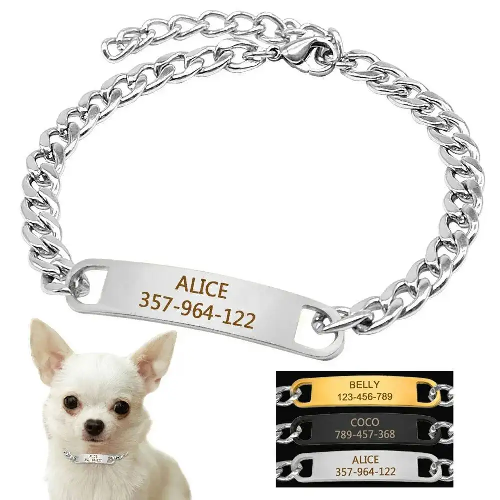 

Training With ID Dog Tag Snake P Slip Chians Choke Collar Metal Chain For Small Medium Pets 22-30Cm Black Gold Sier
