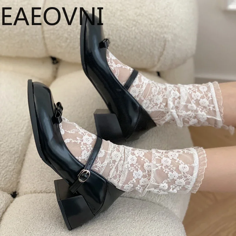 2024 primavera Mary Jane scarpe eleganti da donna con tacco basso moda Casual fibbia scarpe singole calzature da donna stile College