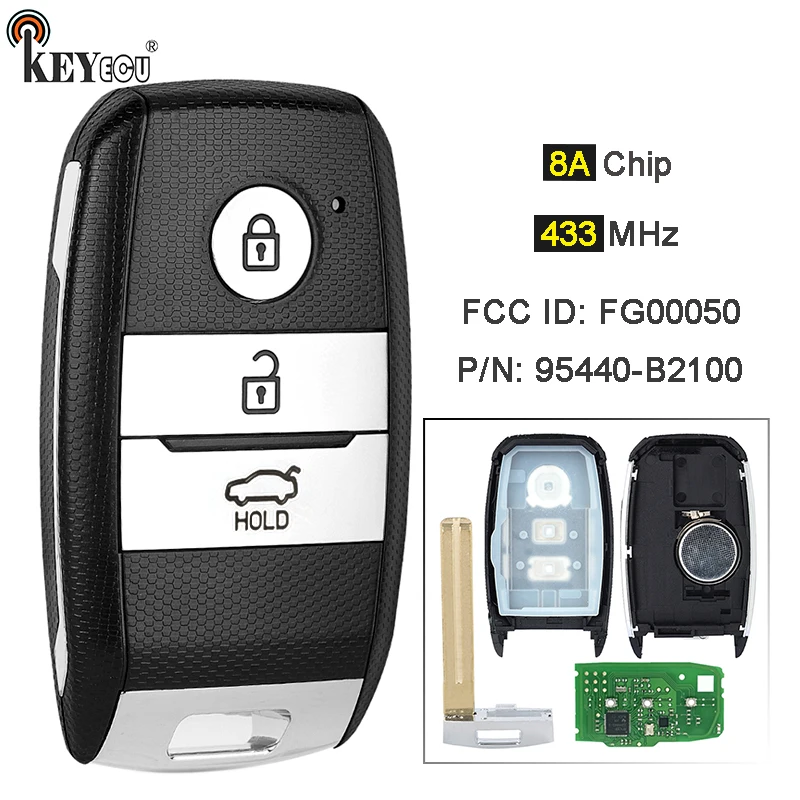 

KEYECU 433MHz 8A Chip PN: 95440-B2100 FCC ID: FG00050 Keyless-Go Smart Remote Key Fob for Kia Soul 2014 2015 2016 2017