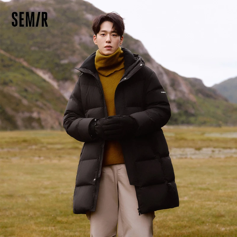 Semir jaqueta masculina à prova de vento, impermeável, resistente a óleo e resistente a manchas 2024 novo inverno longo solto com capuz outerwear grosso