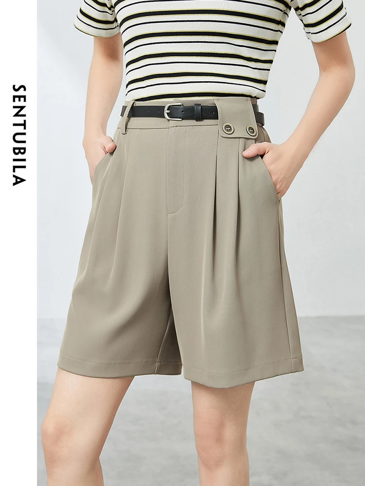 SENTUBILA Commute Wide Leg Shorts for Women 2024 Fashion Loose Short Dress Pants Female Trousers Summer Woman Clothing 142K54505