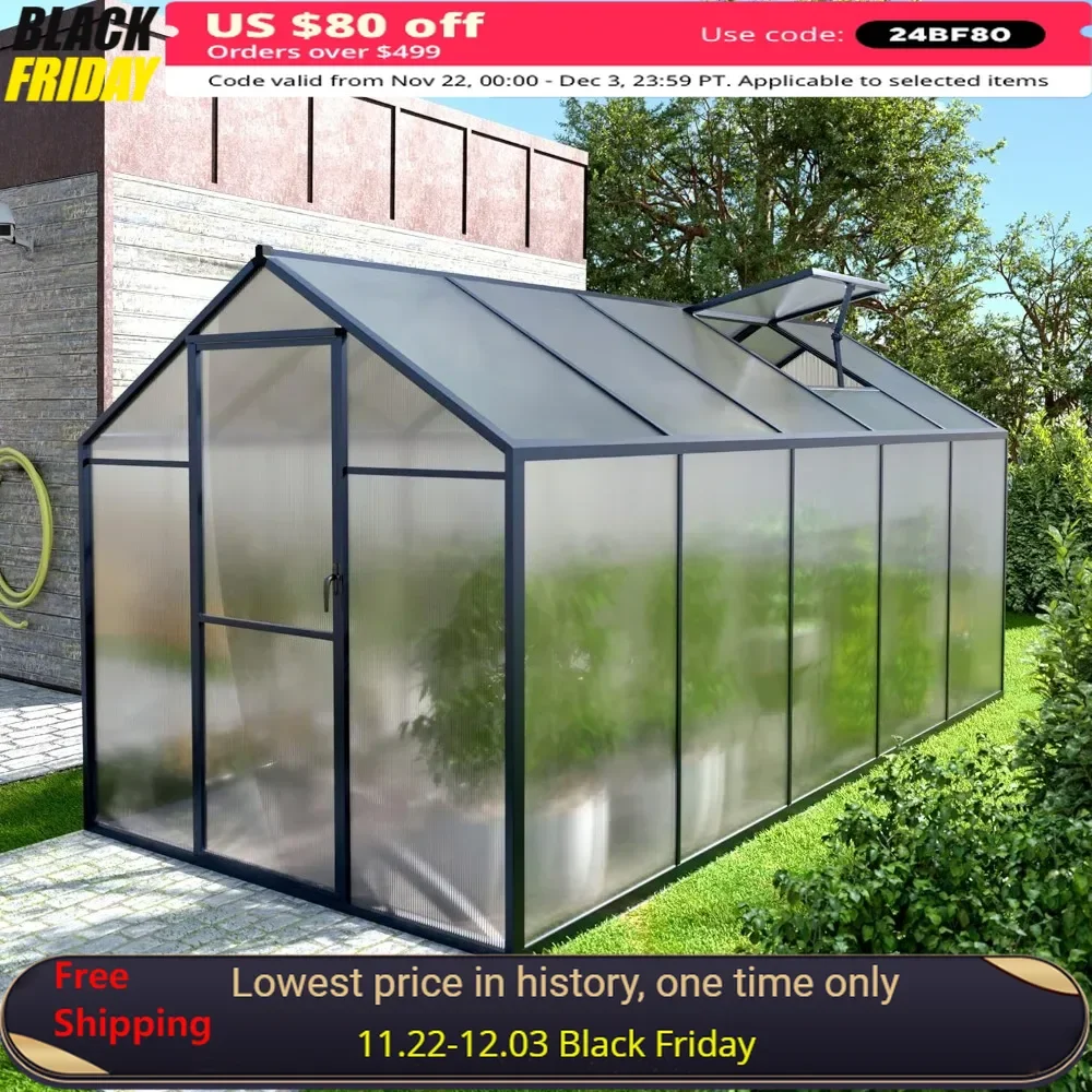 

6' X 10' Greenhouse, Upgraded Polycarbonate Green House with Vent, Aluminum Frame, Yard, Garden, Hobby,Greenhouse