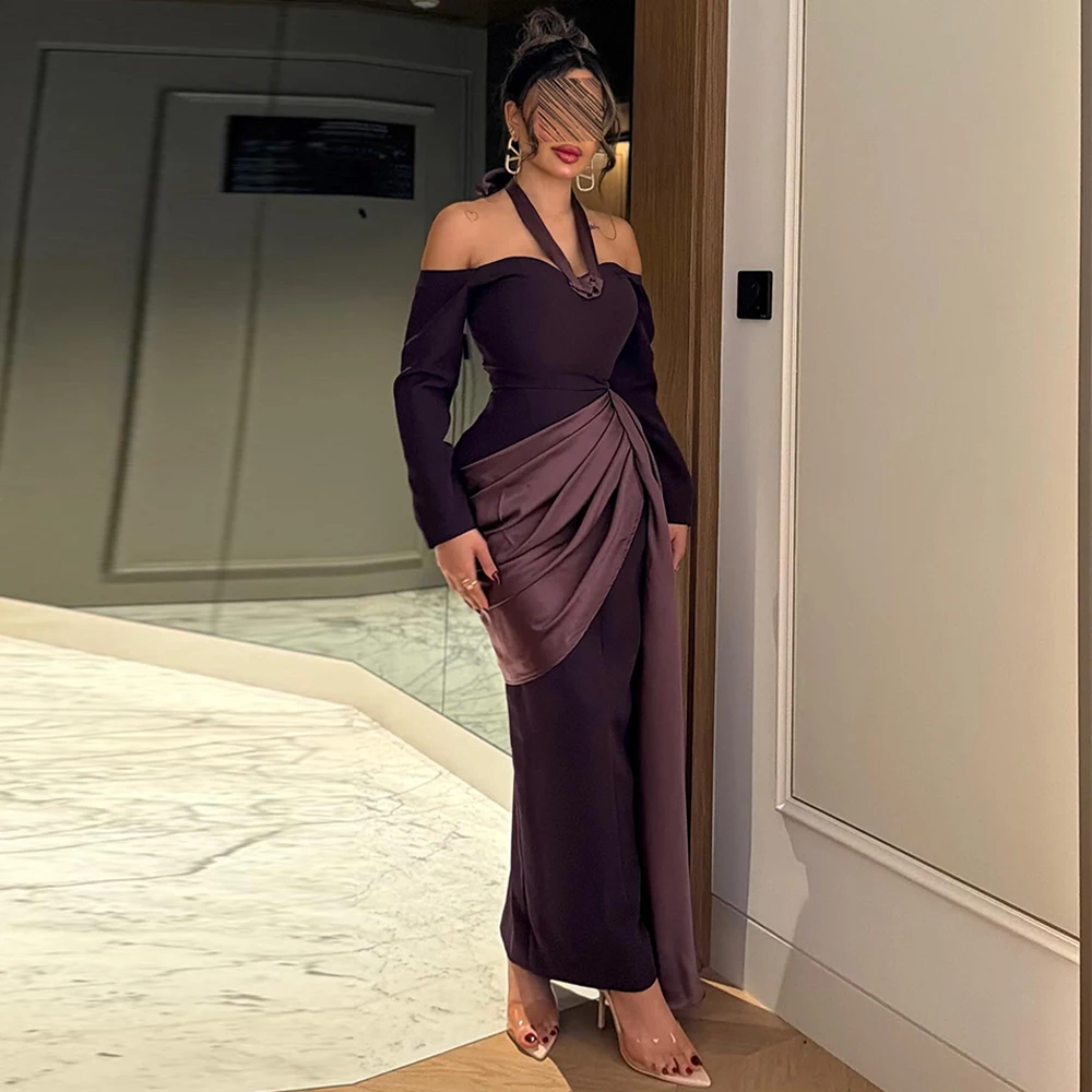 

Sexy Jersey Halter Evening Dress Classic Mermaid Prom Dresses Luxury Panel Train Long Sleeves Customized Special Occasion Gowns