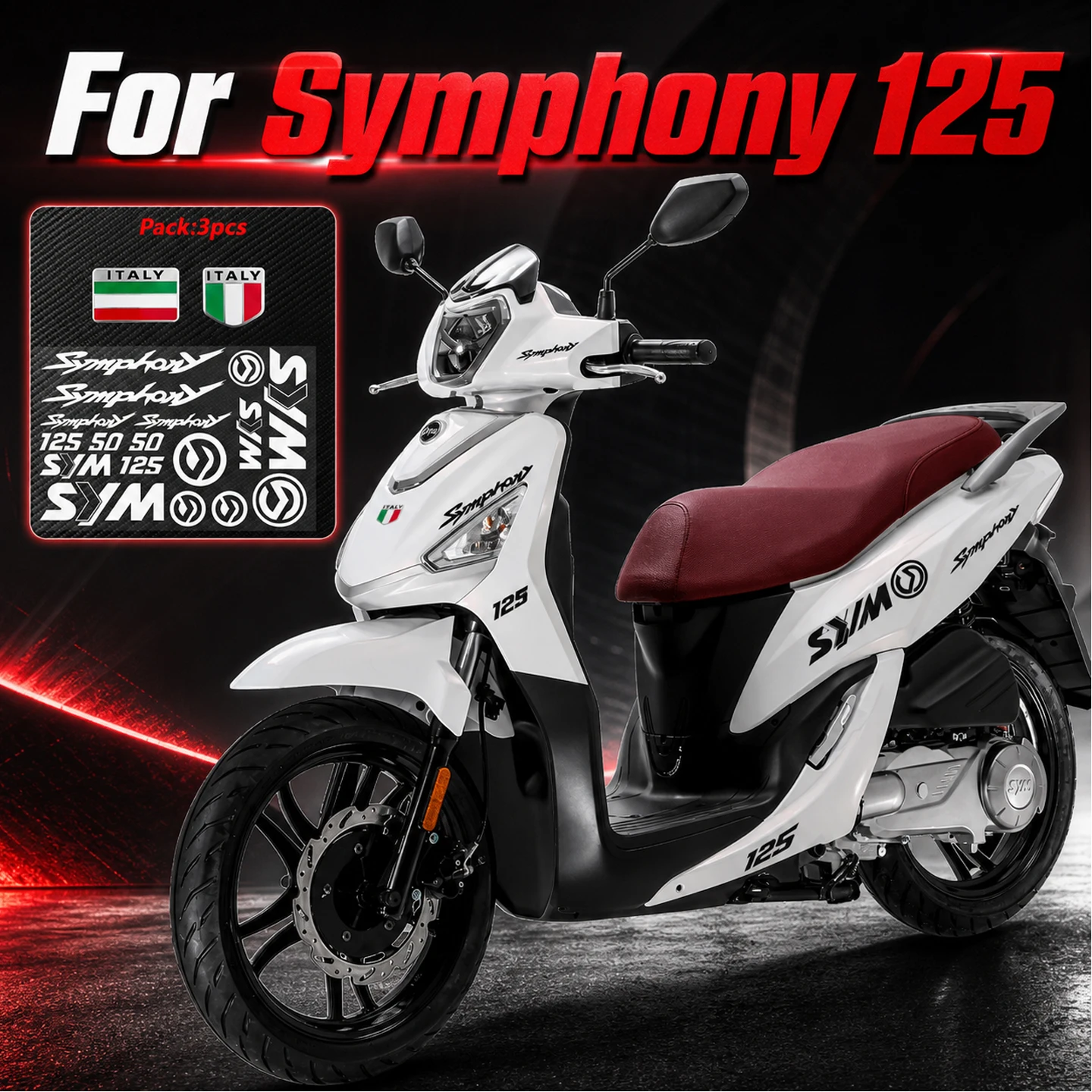 For SYM Symphony 50 125 Reflective Vinyl Stickers Italy Metal Flag Shield Decals Waterproof Scooter Helmet Custom Accessories