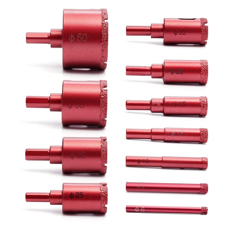 Diamond Drill Bit Kit 11Pcs Brazing Core Hole Saw Set Hole Cutting Opener DIY Tool 6-50Mm For Tile Glass Marble Ceramic