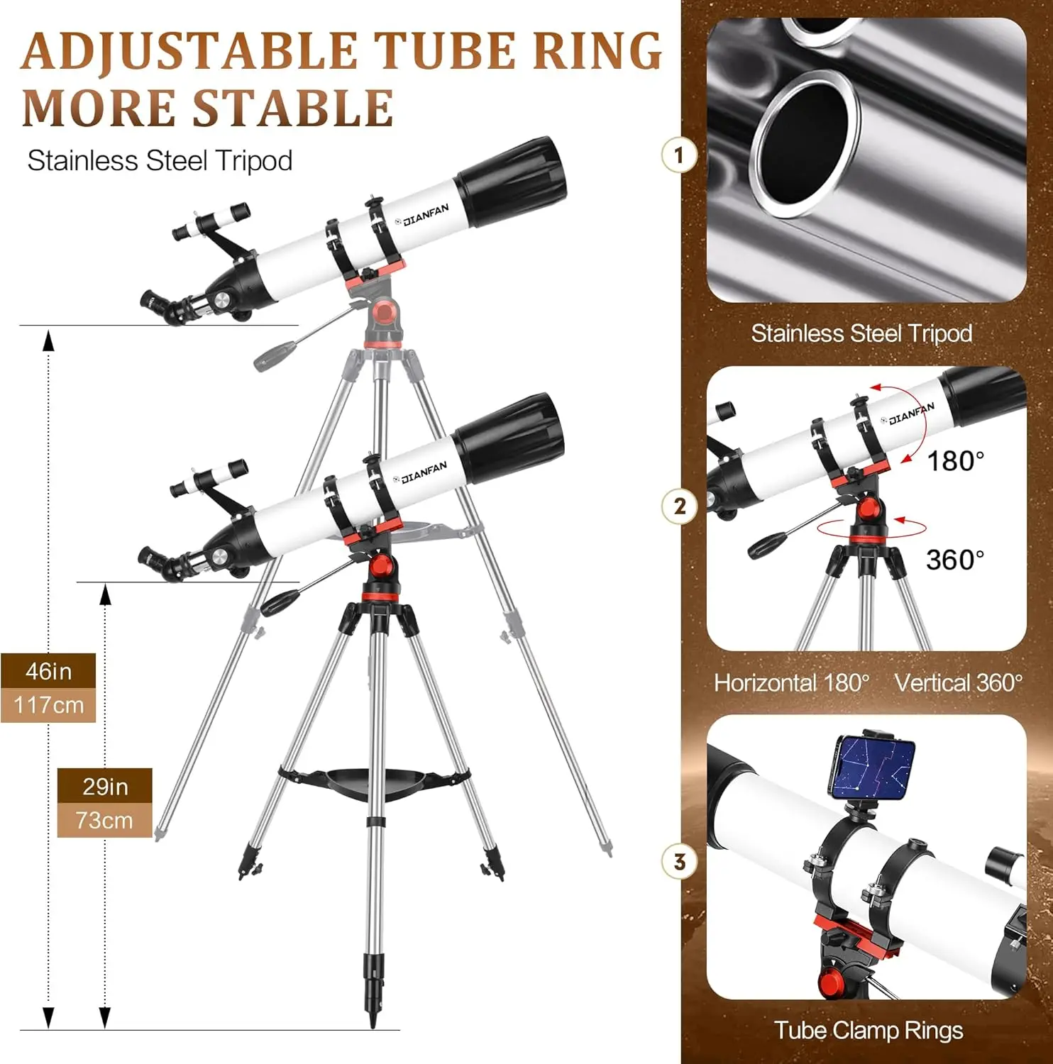 90 mm diafragma 800 mm telescopen voor volwassenen astronomie, draagbare professionele refractortelescoop voor beginners