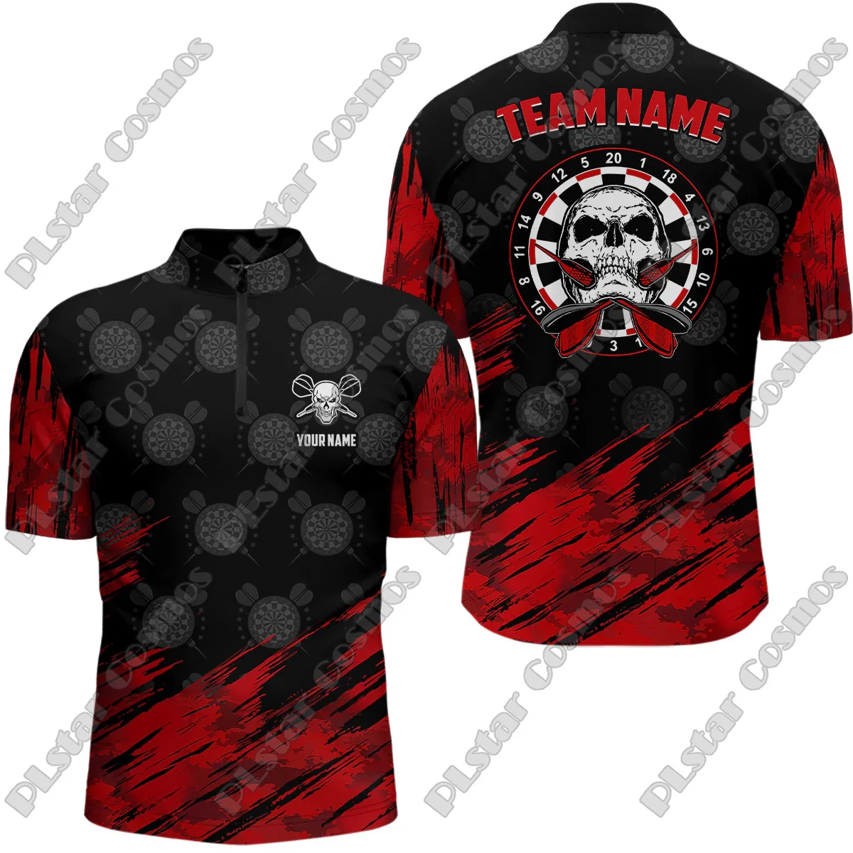 Personalized Name Thunder Lightning Skull Darts & Dartboard 3D Printed Fashion Men Summer Zip Polo Shirt Dart Team Jerseys XKP21