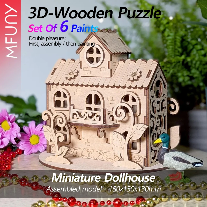 Mfuny 3D Wooden Puzzle Assemble Model Fairy Tale House Miniature Dollhouse Woodworking Kit for Adults And Kids