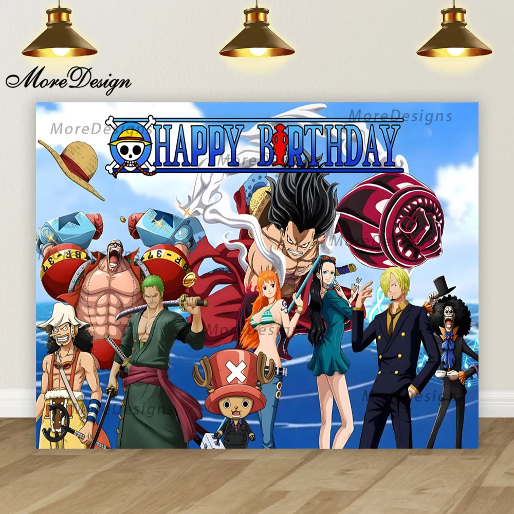 Anime One Piece Photo Backdrop Kids Birthday Party Banner Decoration Baby Shower Vinyl Polyester Photography Background