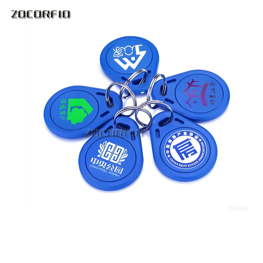 

100pcs/Lot Custom Printing logo T5577/T5567/T5557/ 125KHZ Rewritable RFID Keyfobs Key Tags Copy Clone keyfob Card