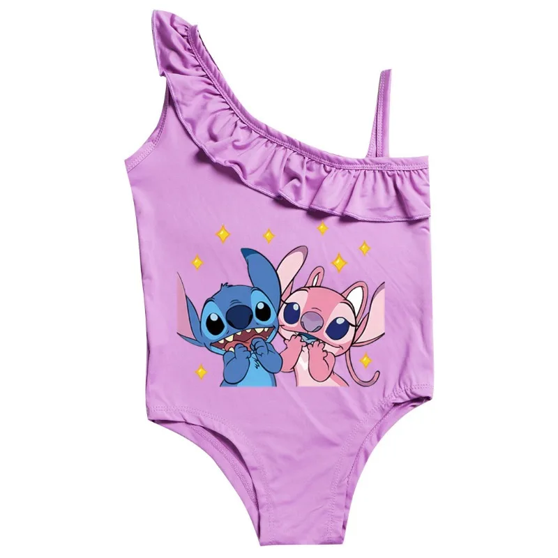 Disney Stitch Girls\' Swimsuit Anime Stitch Set Children\'s Bikini One Piece Sportswear Youth Fashion Swimsuit Princess Beach Suit