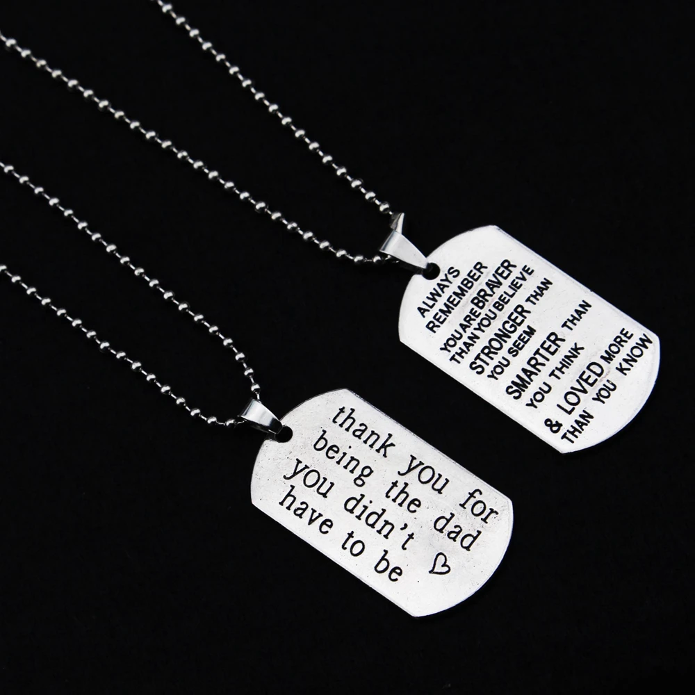 Men Card Pendant Necklace Always Remember You Are Braver&Thank You for Being The Dad Lettering Jewelry Father Gift